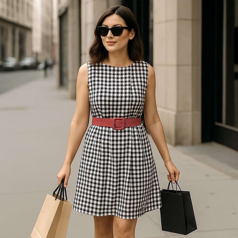 DKNY Gingham A-Line Sleeveless Dress | Size 12 | Classic Check - Picture 3 of 16